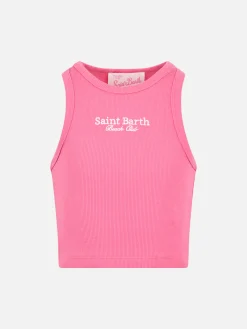 Fuchsiafarbenes Crop-Tanktop aus Rippstrick-Baumwolle für Mädchen