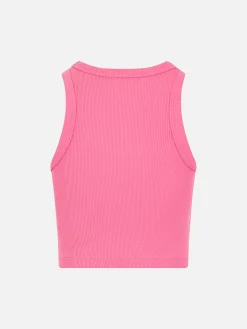 Fuchsiafarbenes Crop-Tanktop aus Rippstrick-Baumwolle für Mädchen