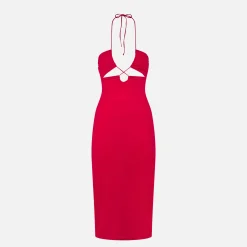 Fuchsiafarbenes Longuette-Kleid mit Cut-outs Farah