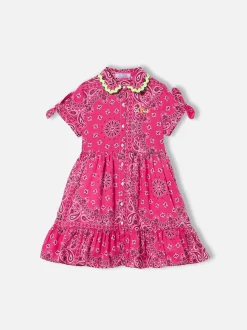 Fuchsiafarbenes Mädchenkleid mit Kopftuchmuster