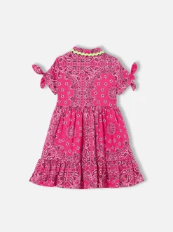 Fuchsiafarbenes Mädchenkleid mit Kopftuchmuster