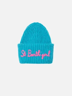 Gebürstete und ultraweiche Mädchenmütze mit St. Barth-Girl-Stickerei