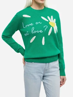 Gebürsteter Damenpullover mit Gänseblümchen-Print