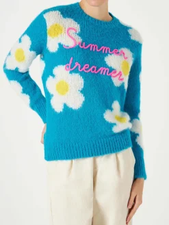 Gebürsteter Damenpullover mit Gänseblümchen und „Summer Dreamer“-Stickerei