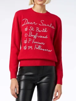 Gebürsteter Damenpullover mit „Dear Santa List“-Stickerei