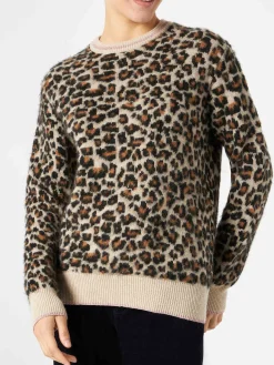 Gebürsteter Damenpullover mit Leopardenmuster