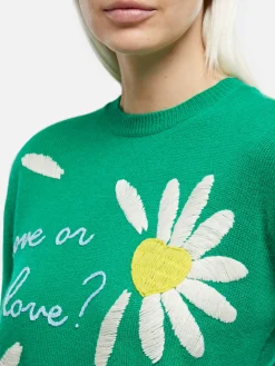 Gebürsteter Damenpullover mit Gänseblümchen-Print