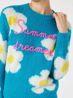 Gebürsteter Damenpullover mit Gänseblümchen und „Summer Dreamer“-Stickerei