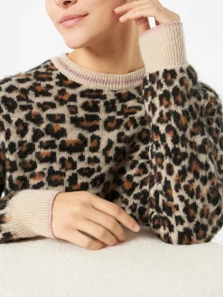 Gebürsteter Damenpullover mit Leopardenmuster