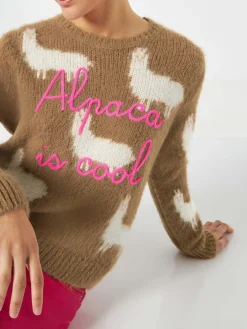 Gebürsteter Damenpullover mit Alpaka und Alpaka-Stickerei