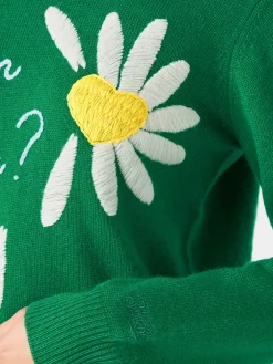 Gebürsteter Damenpullover mit Gänseblümchen-Print