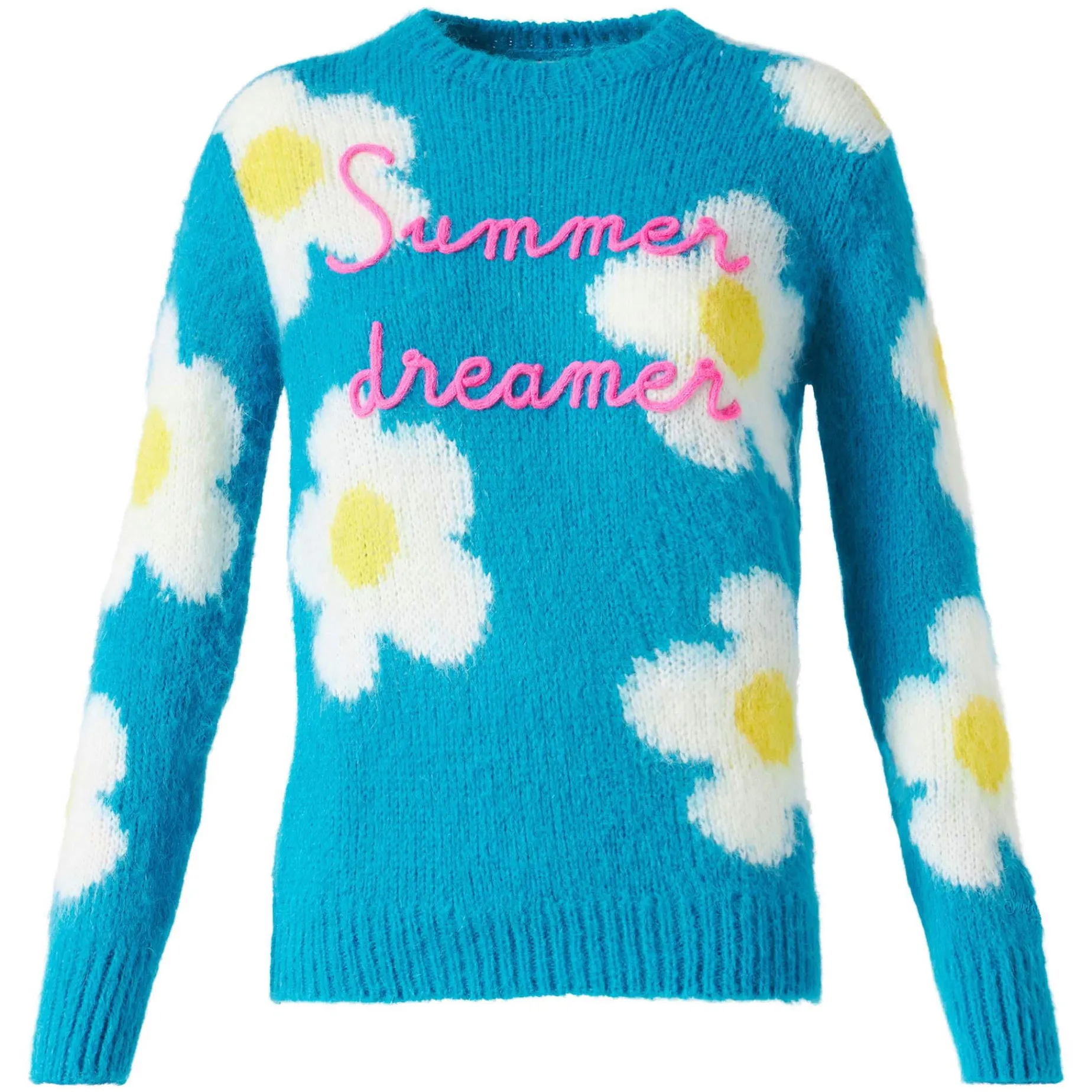 Gebürsteter Damenpullover mit Gänseblümchen und „Summer Dreamer“-Stickerei