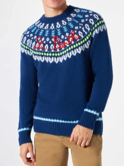 Gebürsteter Herrenpullover mit isländischem Jacquard