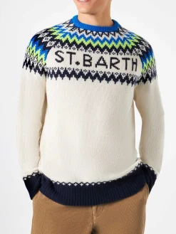 Gebürsteter Herrenpullover mit isländischem Jacquard