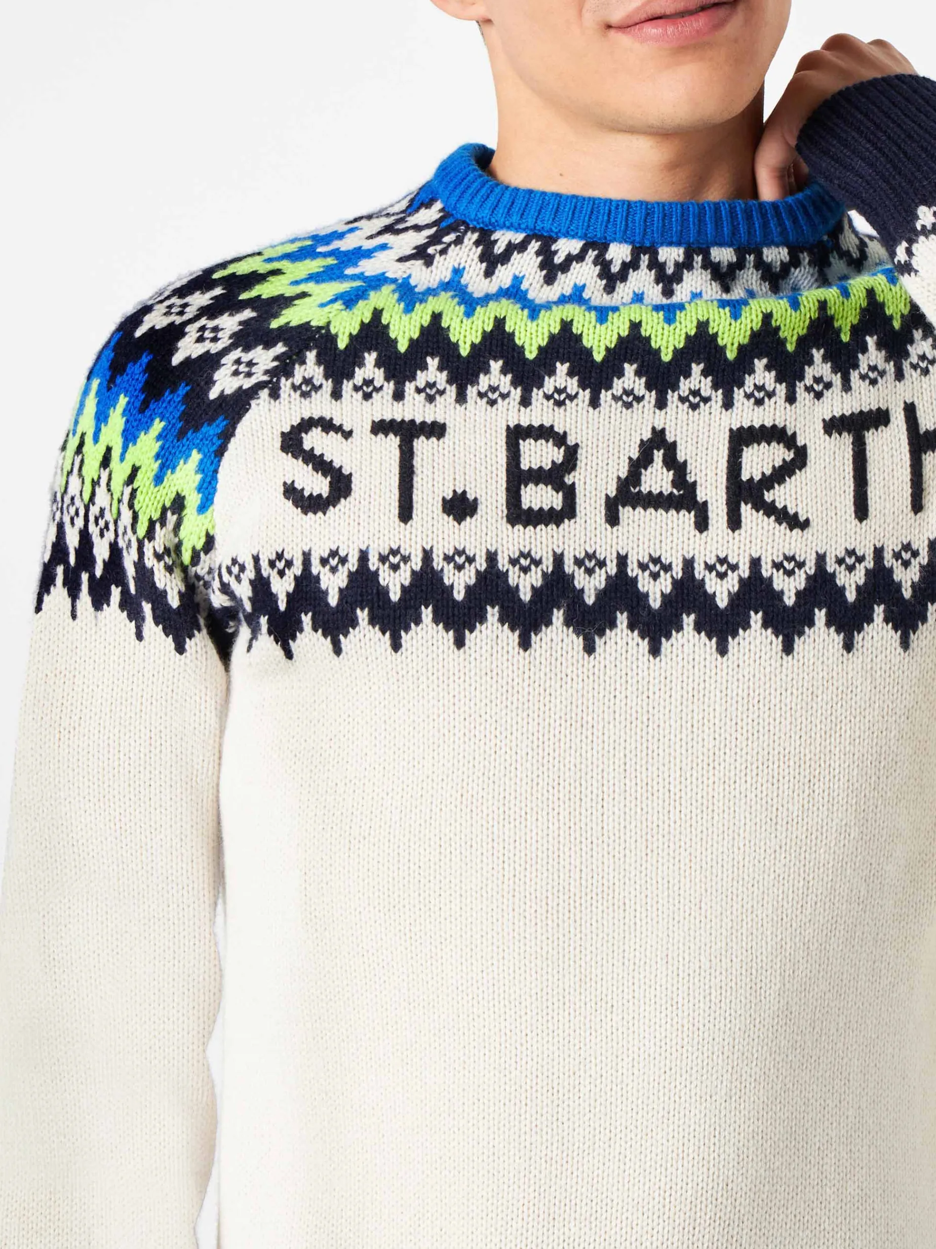 Gebürsteter Herrenpullover mit isländischem Jacquard