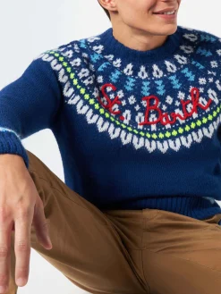 Gebürsteter Herrenpullover mit isländischem Jacquard