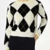 Gebürsteter, kurz geschnittener Damenpullover mit Argyle-Muster