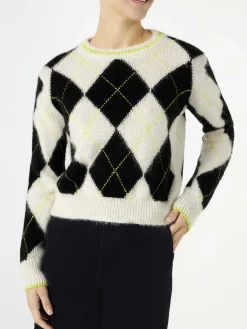 Gebürsteter, kurz geschnittener Damenpullover mit Argyle-Muster
