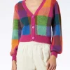 Gebürsteter, kurz geschnittener Damen-Cardigan mit Puffärmeln