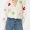 Gebürsteter, kurz geschnittener Damen-Cardigan mit Puffärmeln