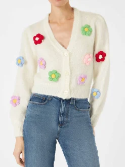 Gebürsteter, kurz geschnittener Damen-Cardigan mit Puffärmeln
