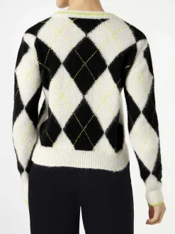 Gebürsteter, kurz geschnittener Damenpullover mit Argyle-Muster