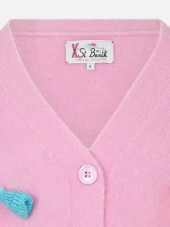 Gebürsteter, kurz geschnittener Mädchen-Cardigan mit Puffärmeln