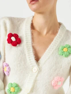 Gebürsteter, kurz geschnittener Damen-Cardigan mit Puffärmeln
