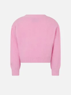 Gebürsteter, kurz geschnittener Mädchen-Cardigan mit Puffärmeln