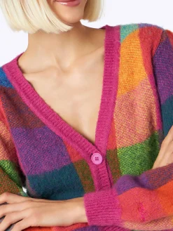 Gebürsteter, kurz geschnittener Damen-Cardigan mit Puffärmeln