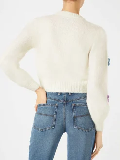 Gebürsteter, kurz geschnittener Damen-Cardigan mit Puffärmeln