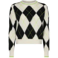 Gebürsteter, kurz geschnittener Damenpullover mit Argyle-Muster