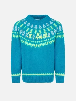 Gebürsteter Mädchenpullover mit Rundhalsausschnitt und nordischem Jacquard