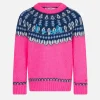 Gebürsteter Mädchenpullover mit Rundhalsausschnitt und nordischem Jacquard