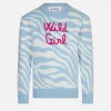 Gebürsteter Mädchenpullover mit Zebramuster und Wild Girl-Stickerei