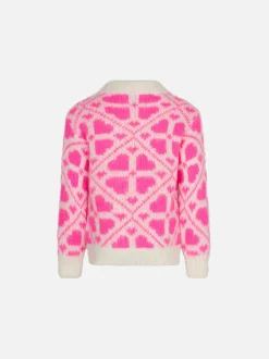 Gebürsteter Mädchenpullover mit Rundhalsausschnitt und Herzprint