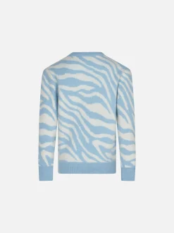 Gebürsteter Mädchenpullover mit Zebramuster und Wild Girl-Stickerei
