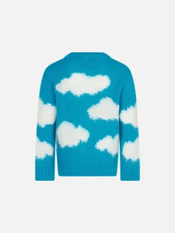 Gebürsteter Mädchenpullover mit Tra le nuvole-Stickerei
