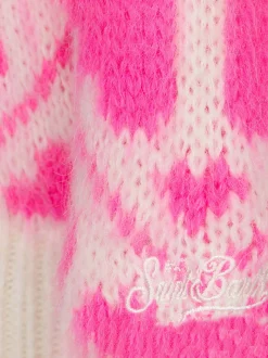 Gebürsteter Mädchenpullover mit Rundhalsausschnitt und Herzprint