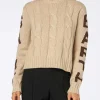Geflochtener Damenpullover mit Rundhalsausschnitt und Saint-Barth-Lurex-Print