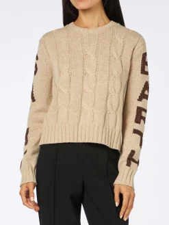 Geflochtener Damenpullover mit Rundhalsausschnitt und Saint-Barth-Lurex-Print