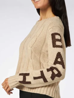Geflochtener Damenpullover mit Rundhalsausschnitt und Saint-Barth-Lurex-Print