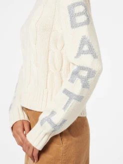Geflochtener Damenpullover mit Rundhalsausschnitt und Saint-Barth-Lurex-Print