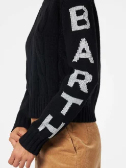 Geflochtener Damenpullover mit Rundhalsausschnitt und Saint-Barth-Lurex-Print