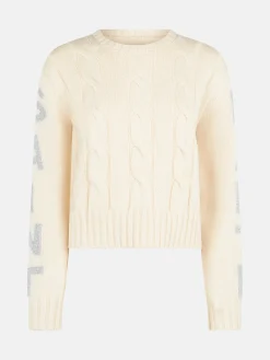 Geflochtener Damenpullover mit Rundhalsausschnitt und Saint-Barth-Lurex-Print