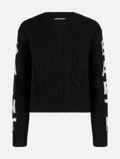 Geflochtener Damenpullover mit Rundhalsausschnitt und Saint-Barth-Lurex-Print