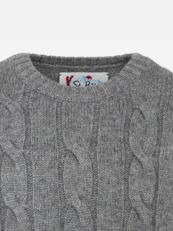 Geflochtener Jungenpullover mit Rundhalsausschnitt und Saint-Barth-Aufdruck