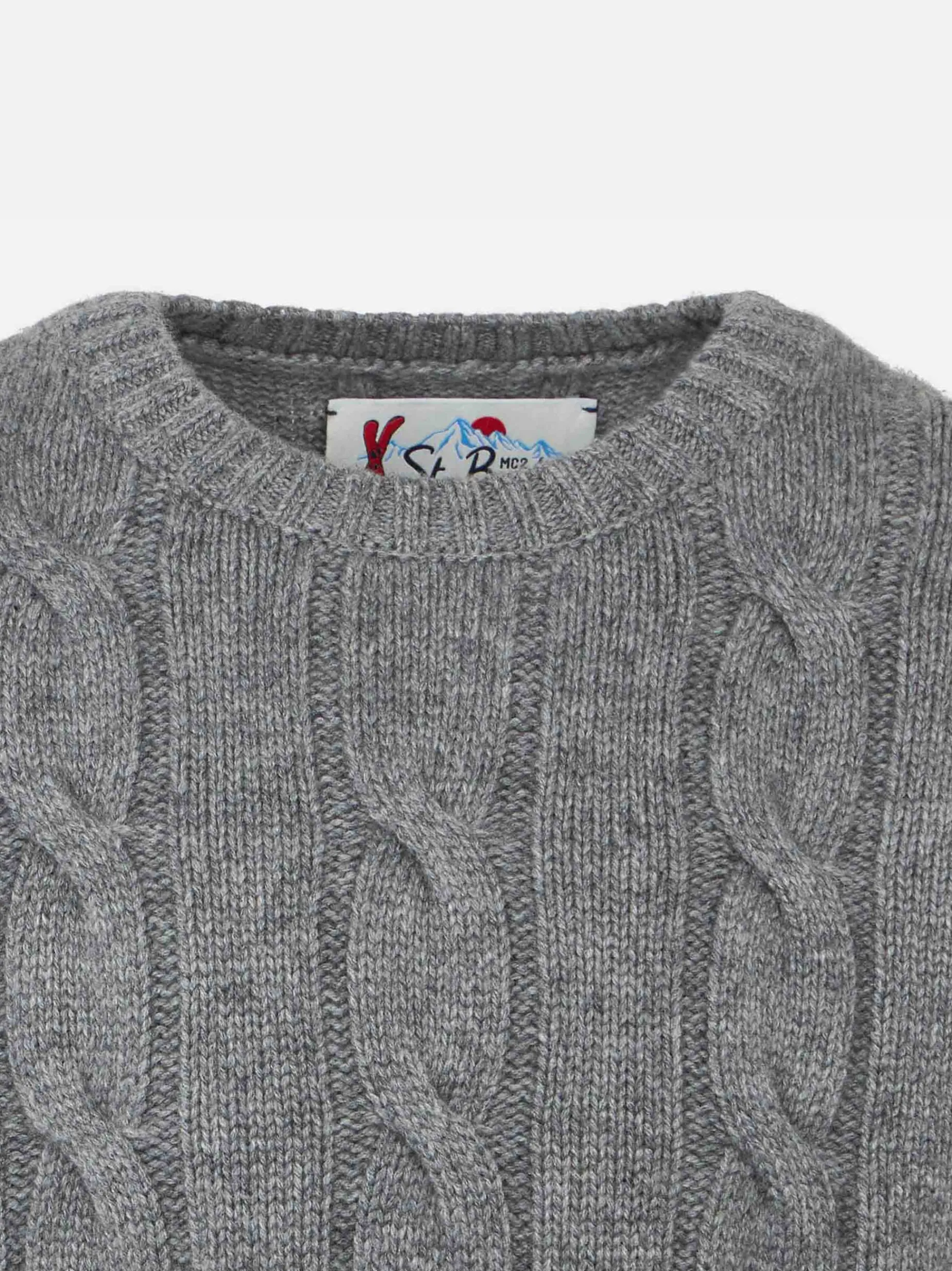 Geflochtener Jungenpullover mit Rundhalsausschnitt und Saint-Barth-Aufdruck