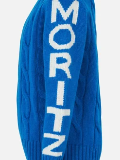 Geflochtener Jungenpullover mit Rundhalsausschnitt und Sankt-Moritz-Aufdruck