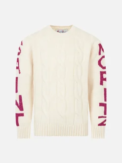 Geflochtener Mädchenpullover mit Rundhalsausschnitt und Saint-Moritz-Lurex-Print